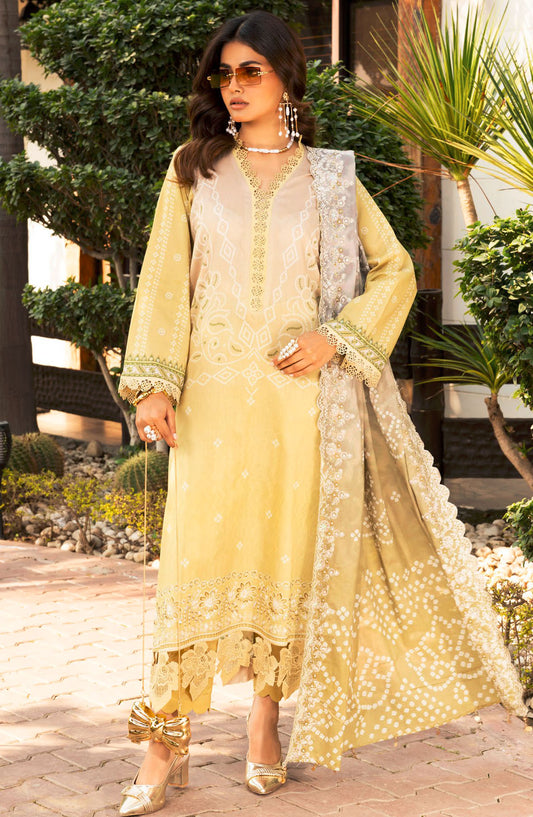 Aafreen Chunnri by Riaz Arts Embroidered Lawn Unstitched 3 Piece Suit - AF-199 - RA25ACL - Yellow - Summer Collection
