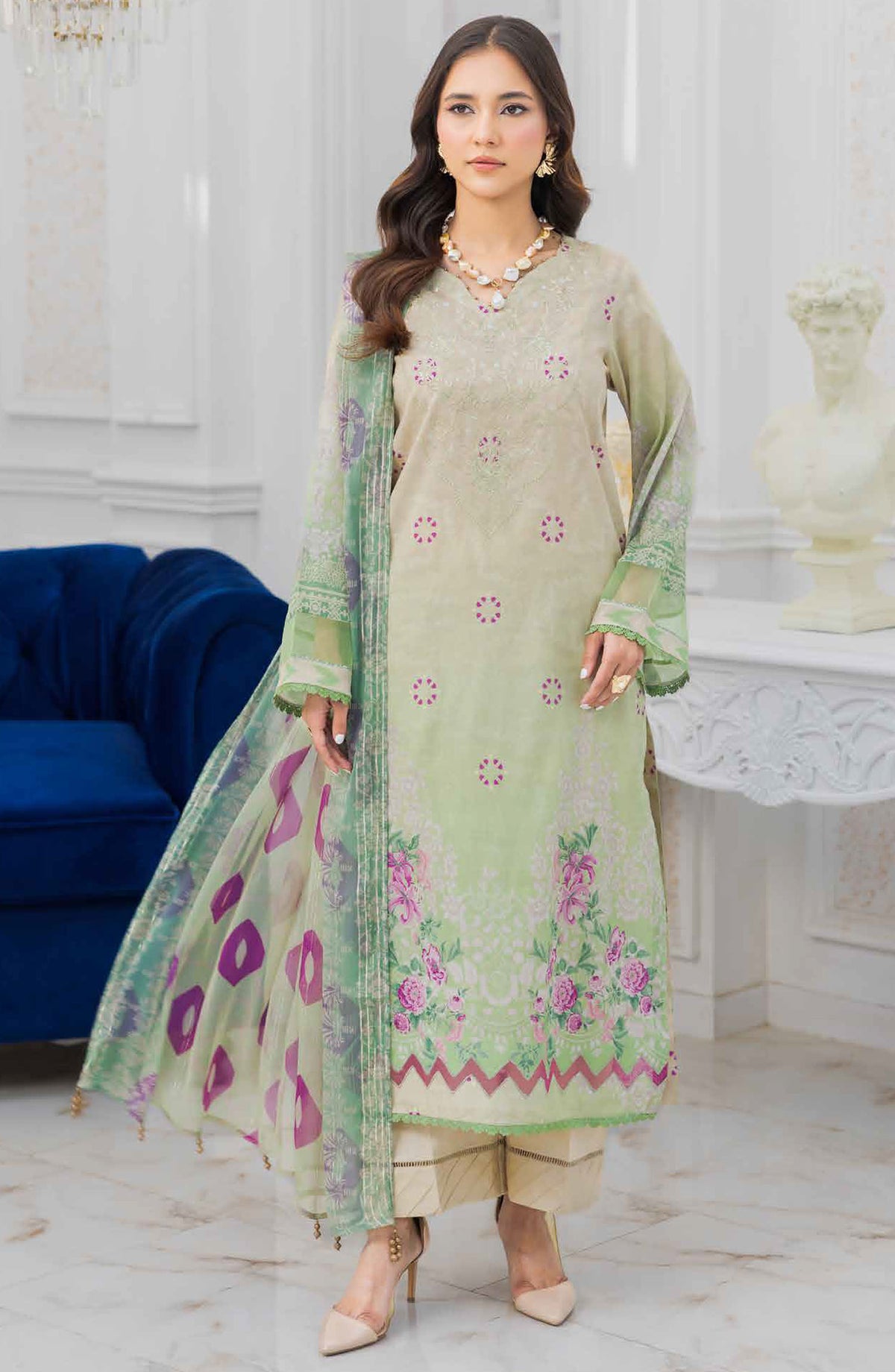 Aafreen by Riaz Arts Embroidered Lawn Unstitched 3 Piece Suit - AF-210 - RA25AELCT - Green - Summer Collection