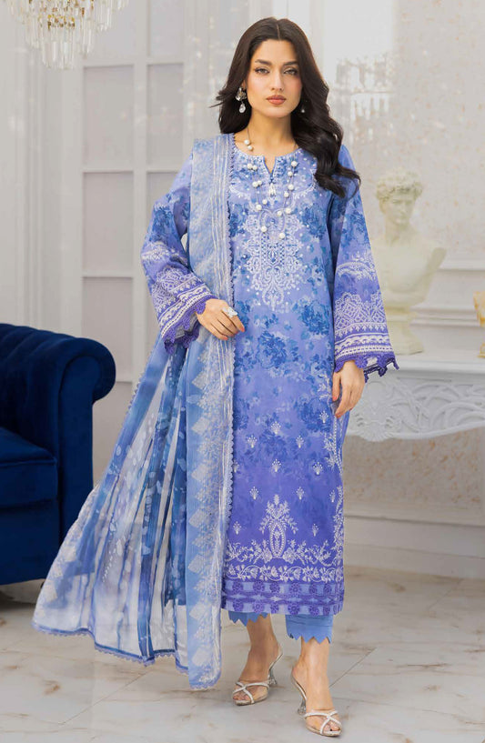 Aafreen by Riaz Arts Embroidered Lawn Unstitched 3 Piece Suit - AF-212 - RA25AELCT - Blue - Summer Collection