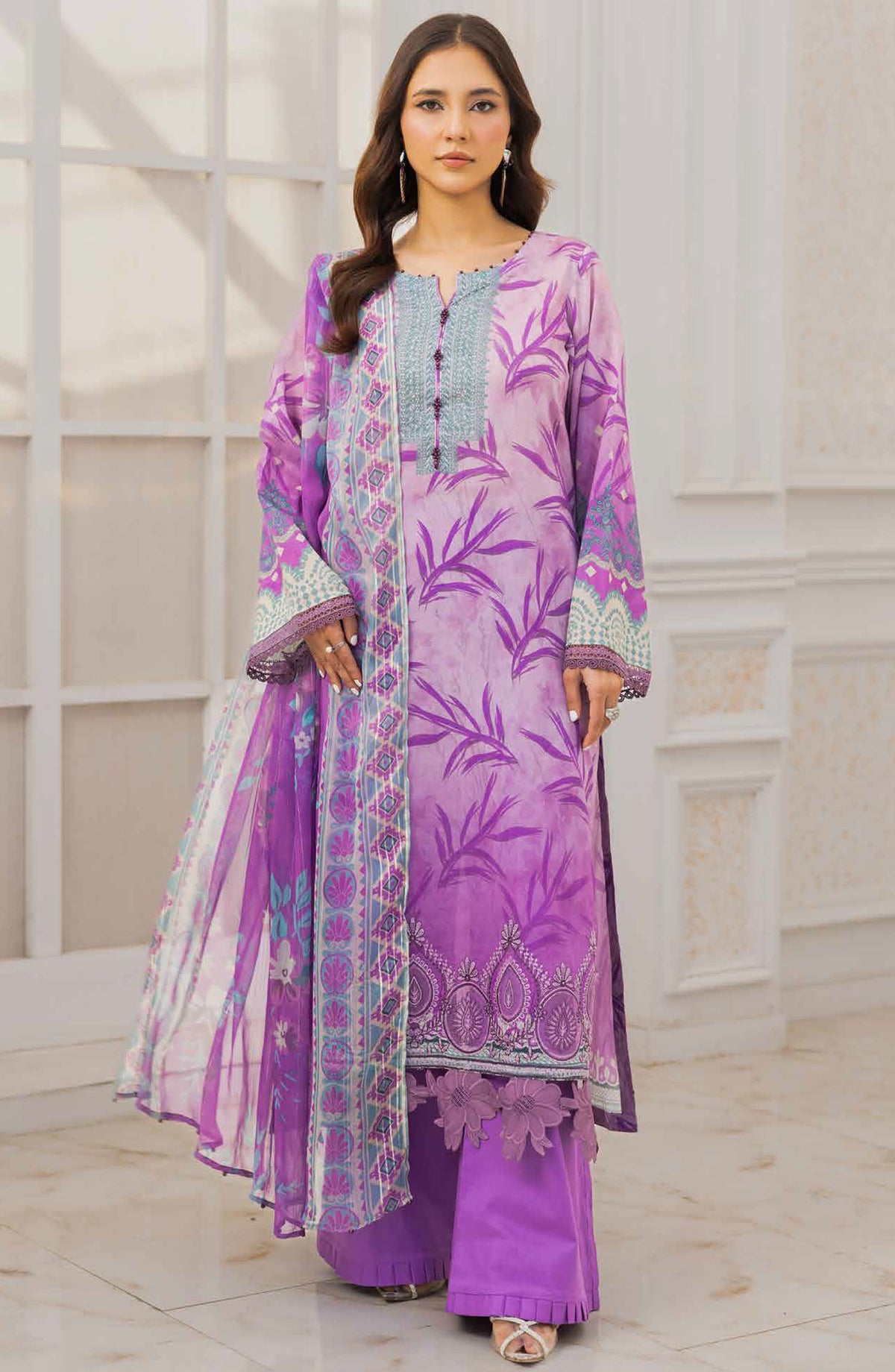Aafreen by Riaz Arts Embroidered Lawn Unstitched 3 Piece Suit - AF-215 - RA25AELCT - Purple - Summer Collection