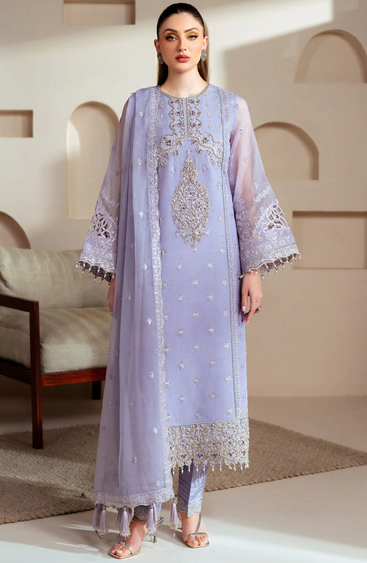 Aymal by Alizeh Embroidered Organza Unstitched 3 Piece Suit - AF-BHM-4041-Marine - ALZ25AYM - Purple - Festive Collection
