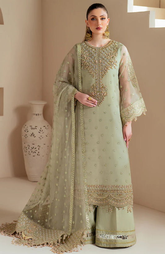 Aymal by Alizeh Embroidered Organza Unstitched 3 Piece Suit - AF-BHM-4042-Alish - ALZ25AYM - Green - Festive Collection