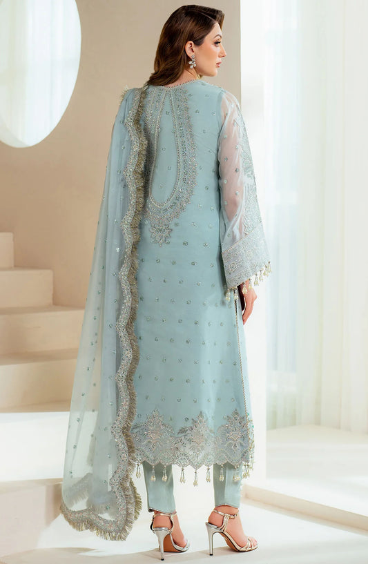 Aymal by Alizeh Embroidered Organza Unstitched 3 Piece Suit - AF-BHM-4044-Orla - ALZ25AYM - Blue - Festive Collection