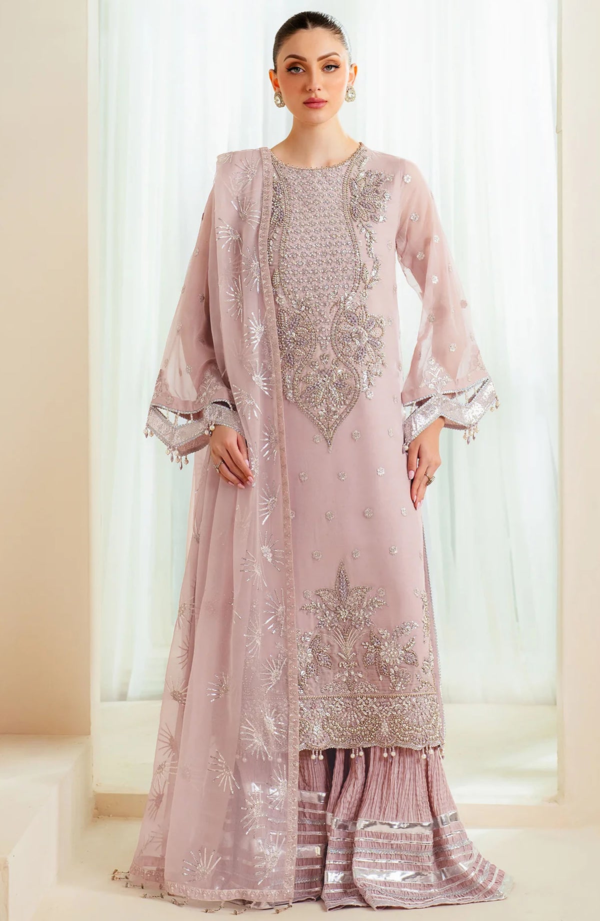 Aymal by Alizeh Embroidered Organza Unstitched 3 Piece Suit - AF-BHM-4045-Sira - ALZ25AYM - Purple - Festive Collection