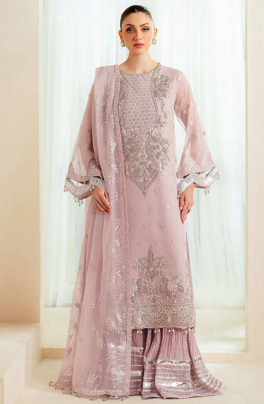 Aymal by Alizeh Embroidered Organza Unstitched 3 Piece Suit - AF-BHM-4045-Sira - ALZ25AYM - Purple - Festive Collection