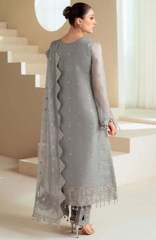 Aymal by Alizeh Embroidered Organza Unstitched 3 Piece Suit - AF-BHM-4046-Ahvi - ALZ25AYM - Grey - Festive Collection