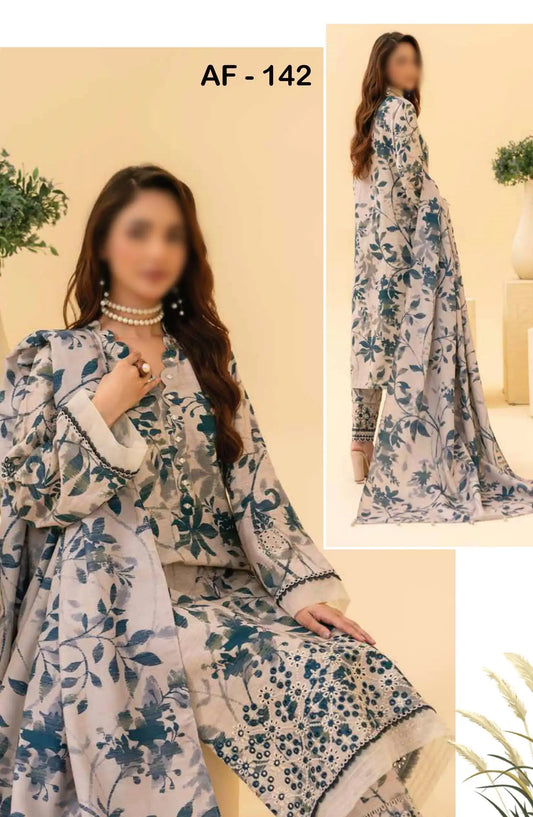 Afreen Embroidered Chikankari Khaddar Collection With Wool Shawl - AF 142