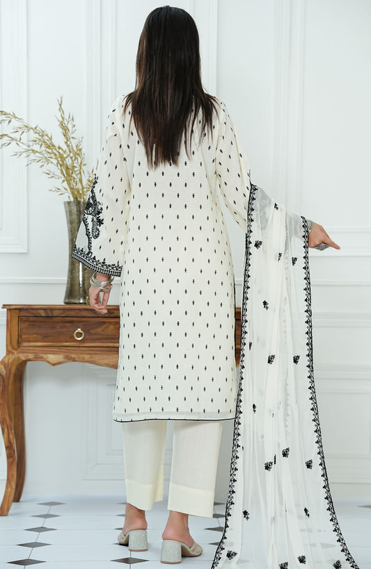 Amal by Amna Khadija Embroidered Lawn Stitched 3 Piece Suit - AFEPE-01 - AM25AFEP - White - Summer Collection