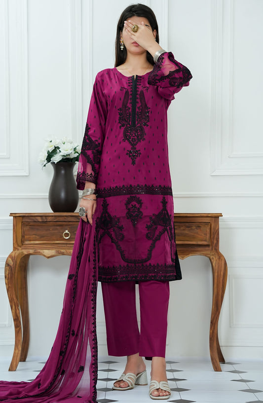 Amal by Amna Khadija Embroidered Lawn Stitched 3 Piece Suit - AFEPE-02 - AM25AFEP - Purple - Summer Collection