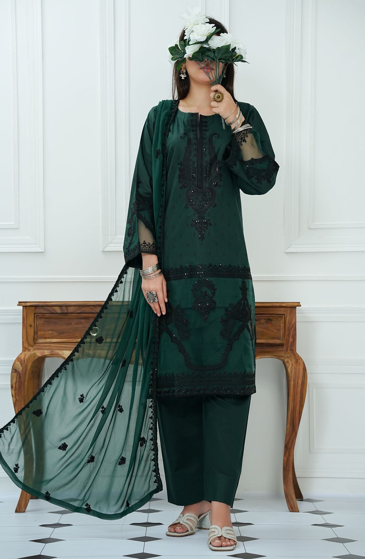 Amal by Amna Khadija Embroidered Lawn Stitched 3 Piece Suit - AFEPE-03 - AM25AFEP - Green - Summer Collection