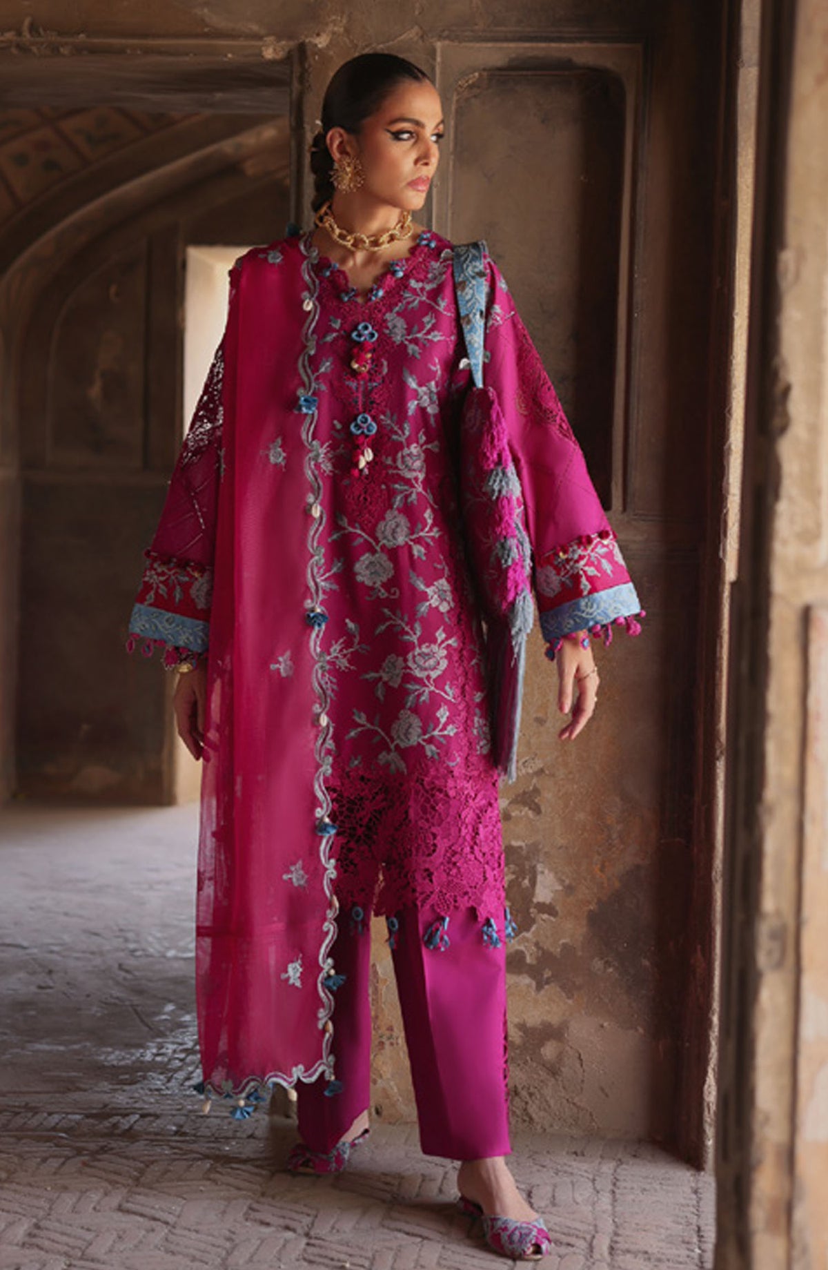 Elan Embroidered Lawn Unstitched 3 Piece Suit - D-10 B - EL25ULL - Magenta - Summer Collection