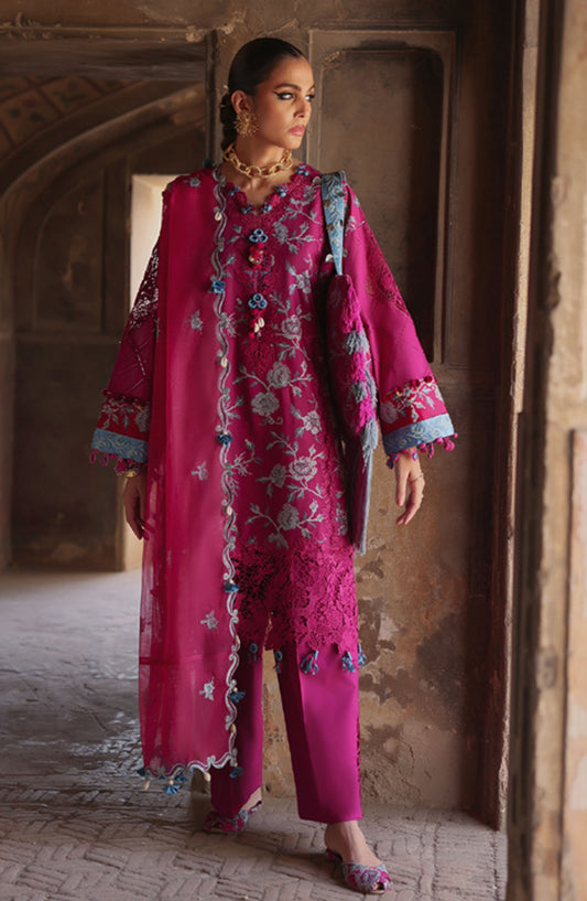 Elan Embroidered Lawn Unstitched 3 Piece Suit - D-10 B - EL25ULL - Magenta - Summer Collection
