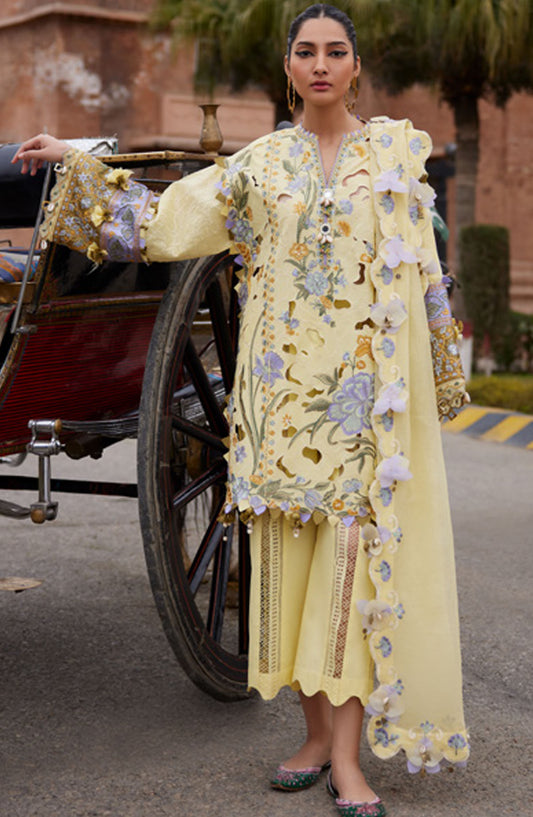 Elan Embroidered Lawn Unstitched 3 Piece Suit - D-09 A - EL25ULL - Yellow - Summer Collection