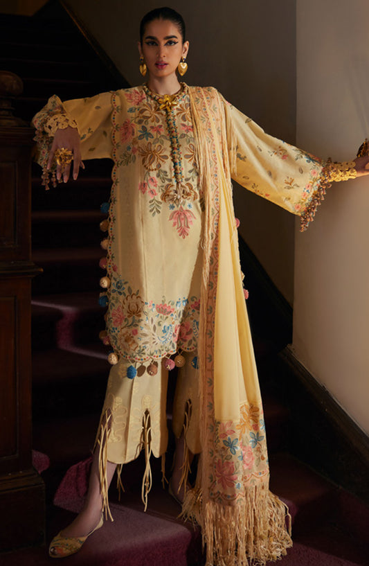 Elan Embroidered Lawn Unstitched 3 Piece Suit - D-07 A - EL25ULL - Yellow - Summer Collection