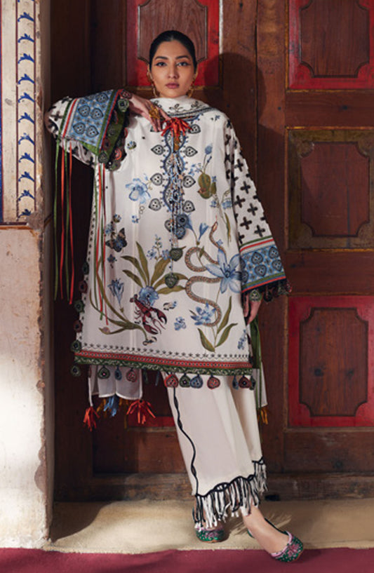Elan Embroidered Lawn Unstitched 3 Piece Suit - D-04 B - EL25ULL - White - Summer Collection