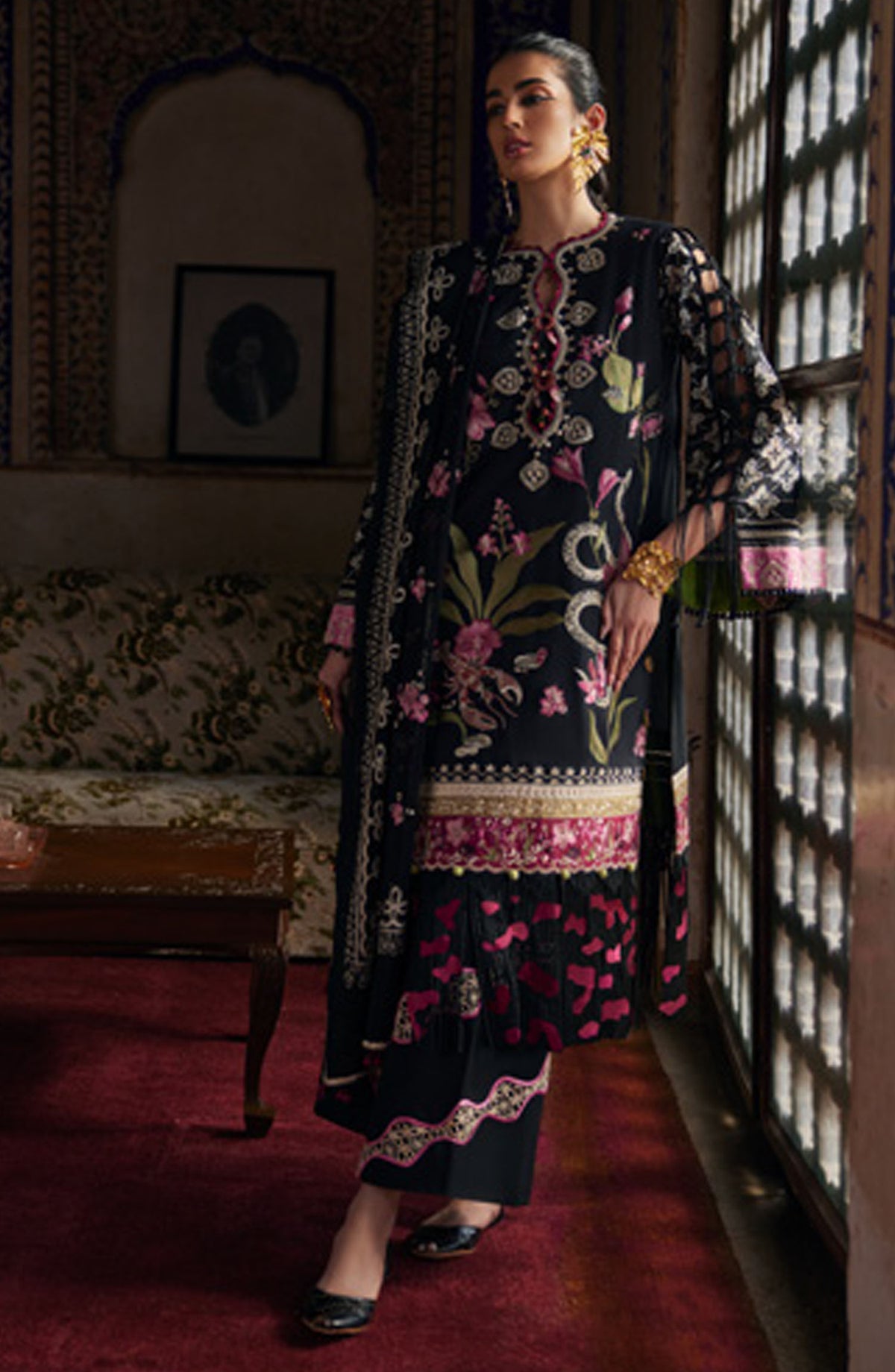 Elan Embroidered Lawn Unstitched 3 Piece Suit - D-04 A - EL25ULL - Black - Summer Collection