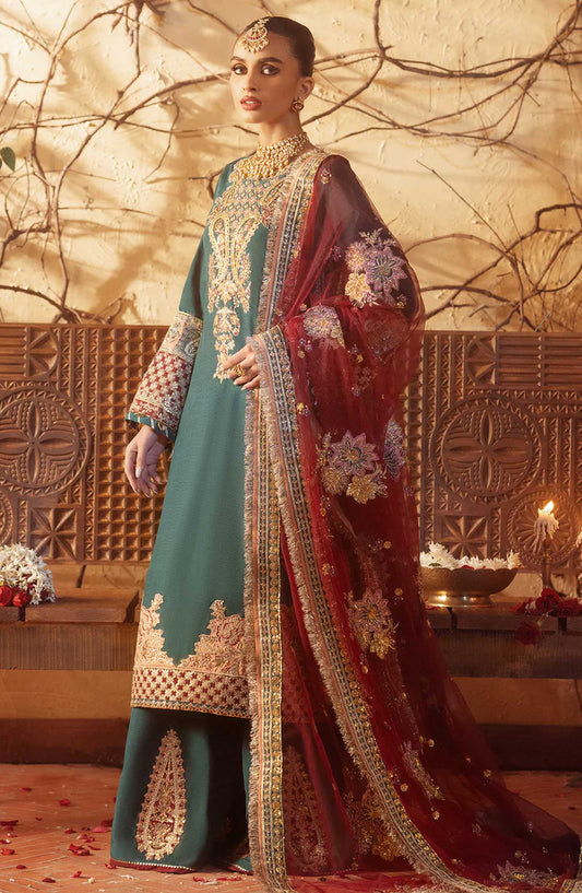 AJR Embroidered Silk Unstitched 3 Piece - Afsana - AJR25S - Dark Green - Wedding Collection