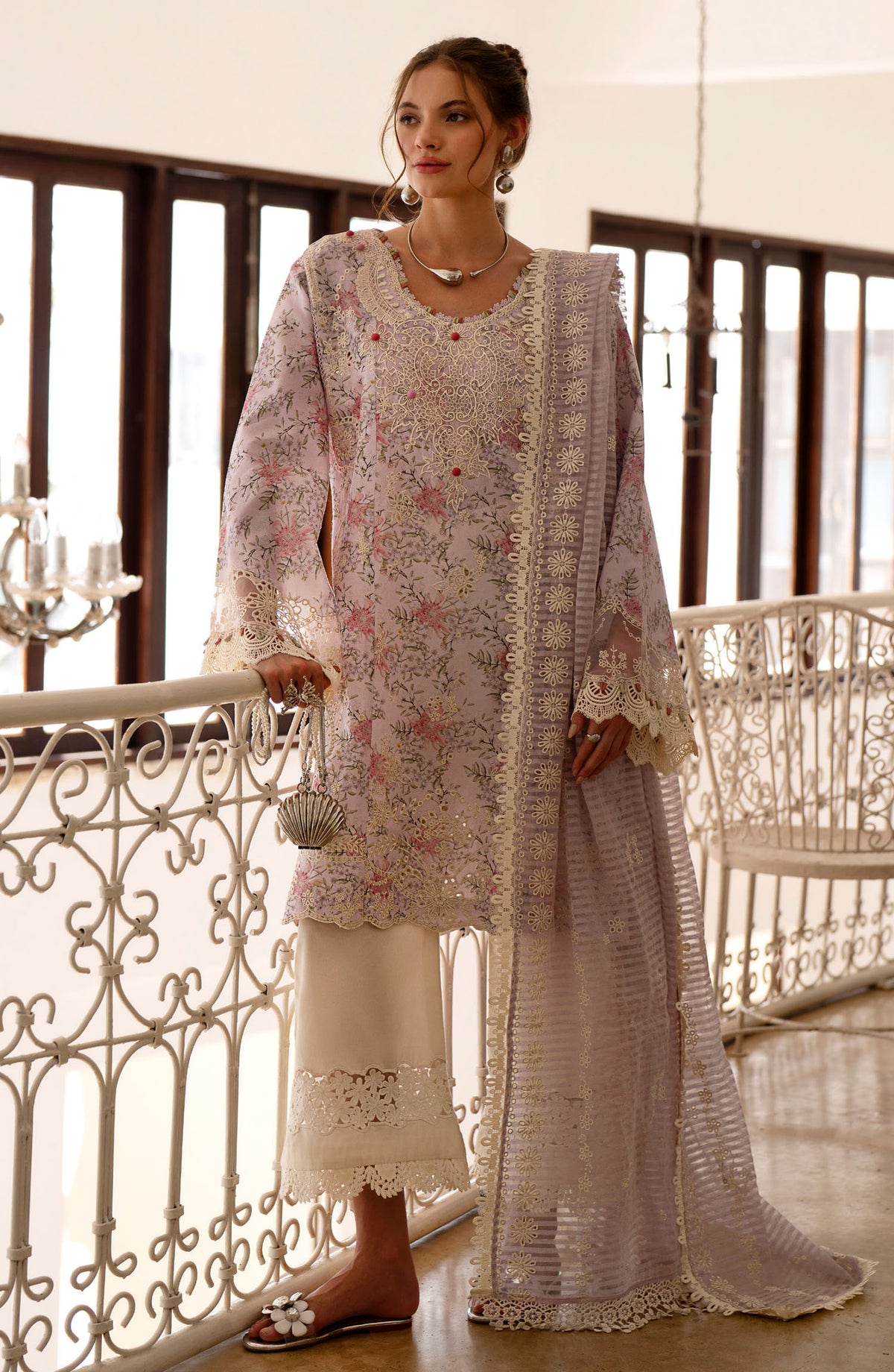 AJR Embroidered Lawn Unstitched 3 Piece Suit - AJR-PK-01 Pearl - AJR25PK - Purple - Summer Collection