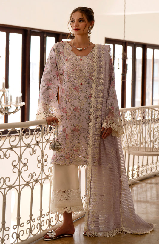 AJR Embroidered Lawn Unstitched 3 Piece Suit - AJR-PK-01 Pearl - AJR25PK - Purple - Summer Collection