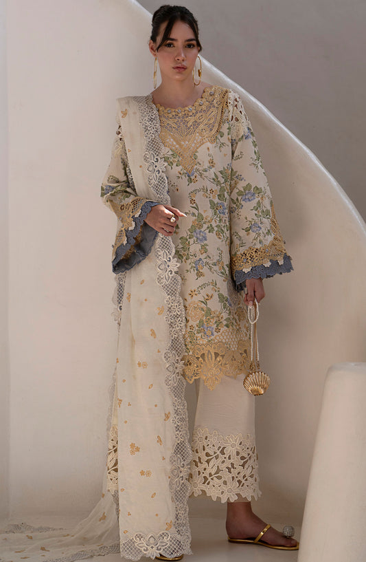 AJR Embroidered Lawn Unstitched 3 Piece Suit - AJR-PK-02 Maze - AJR25PK - Off White - Summer Collection