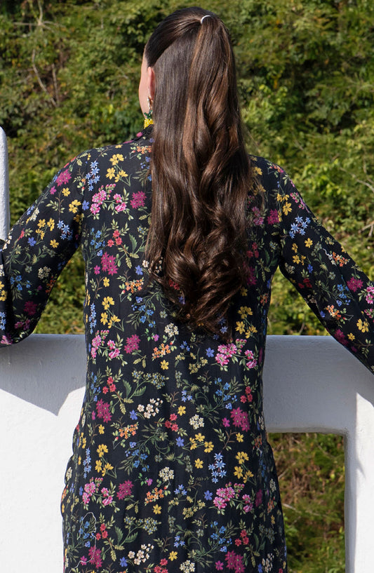 AJR Embroidered Lawn Unstitched 3 Piece Suit - AJR-PK-03 Midnight Flora - AJR25PK - Black - Summer Collection