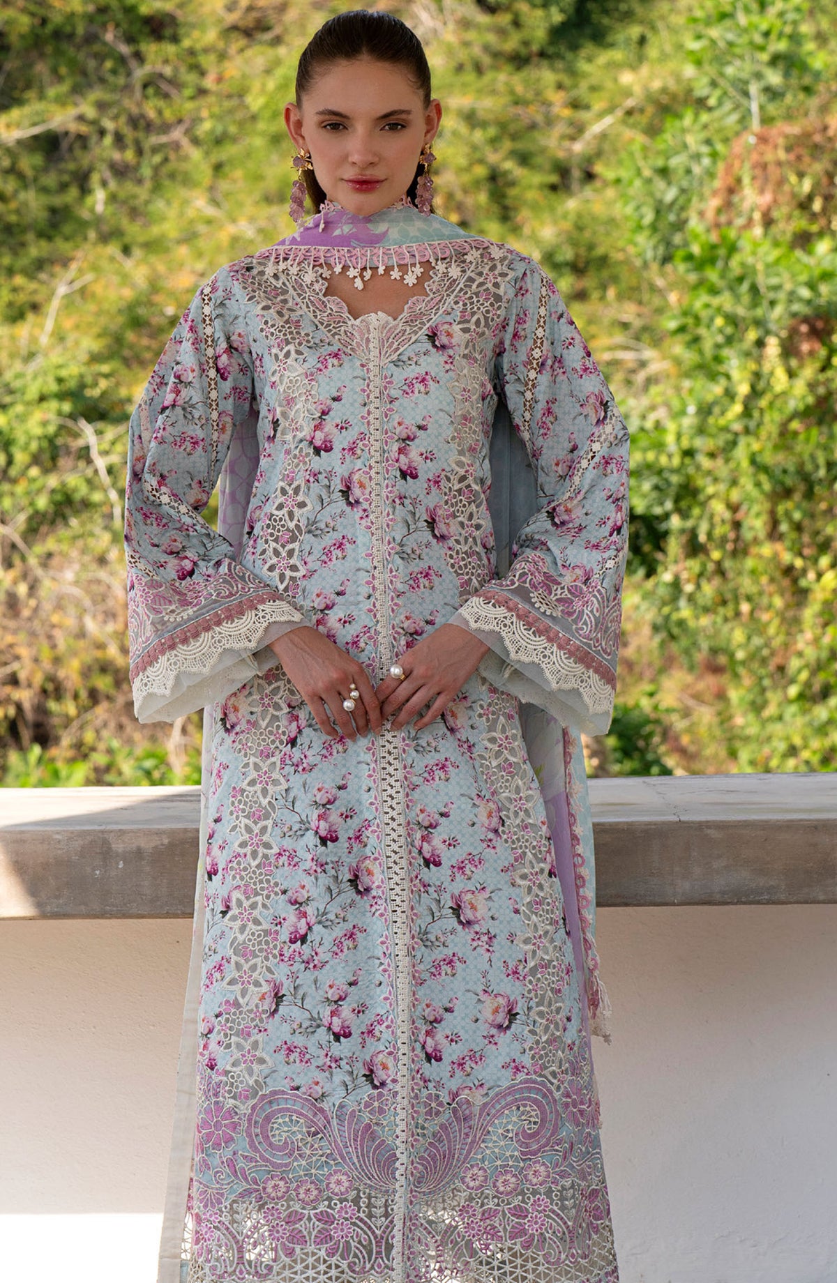 AJR Embroidered Lawn Unstitched 3 Piece Suit - AJR-PK-04 Charlotte - AJR25PK - Blue - Summer Collection