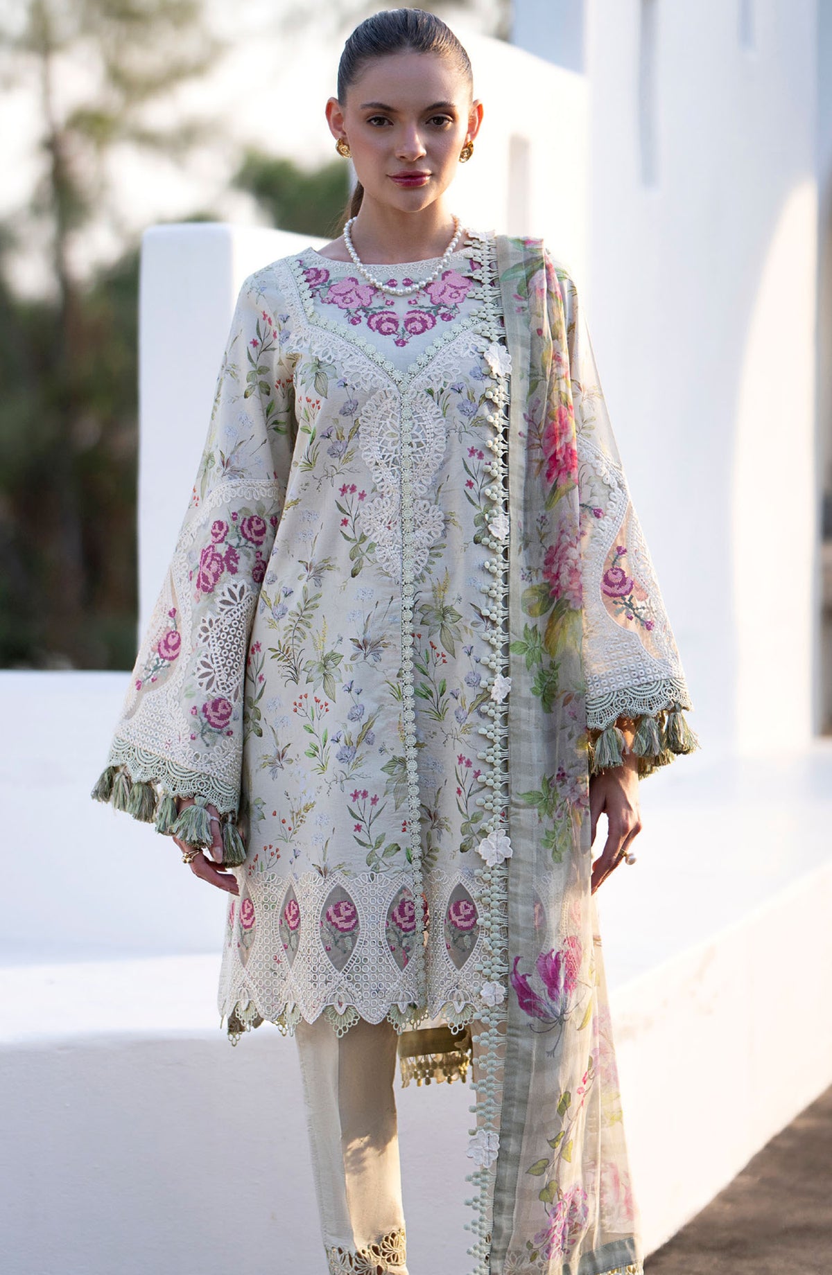 AJR Embroidered Lawn Unstitched 3 Piece Suit - AJR-PK-05 Alessia - AJR25PK - Off White - Summer Collection