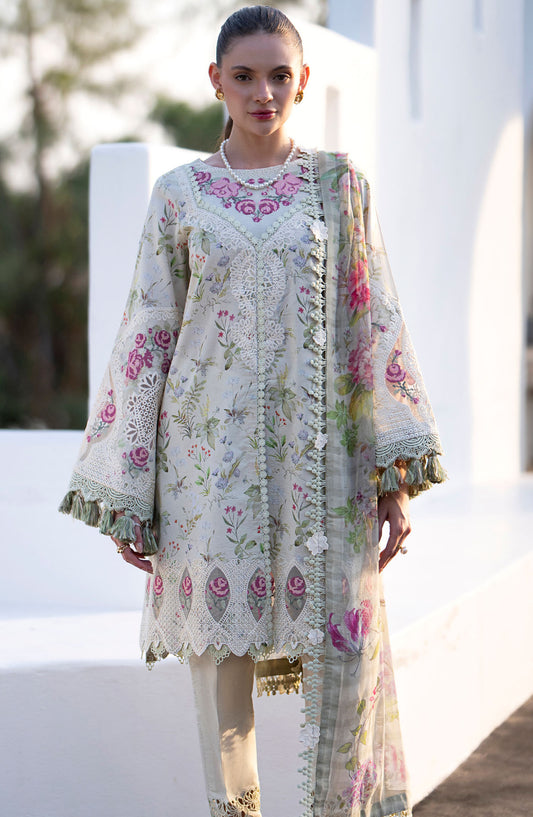 AJR Embroidered Lawn Unstitched 3 Piece Suit - AJR-PK-05 Alessia - AJR25PK - Off White - Summer Collection