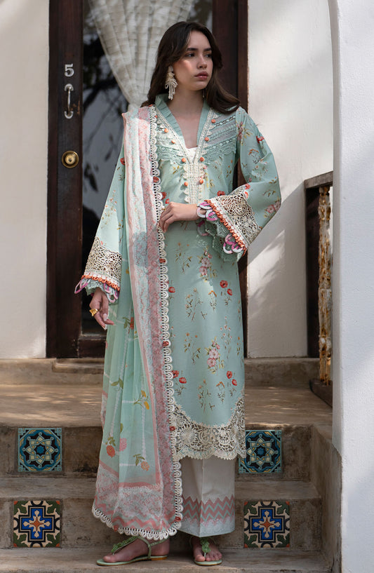 AJR Embroidered Lawn Unstitched 3 Piece Suit - AJR-PK-07 Aqua - AJR25PK - Green - Summer Collection