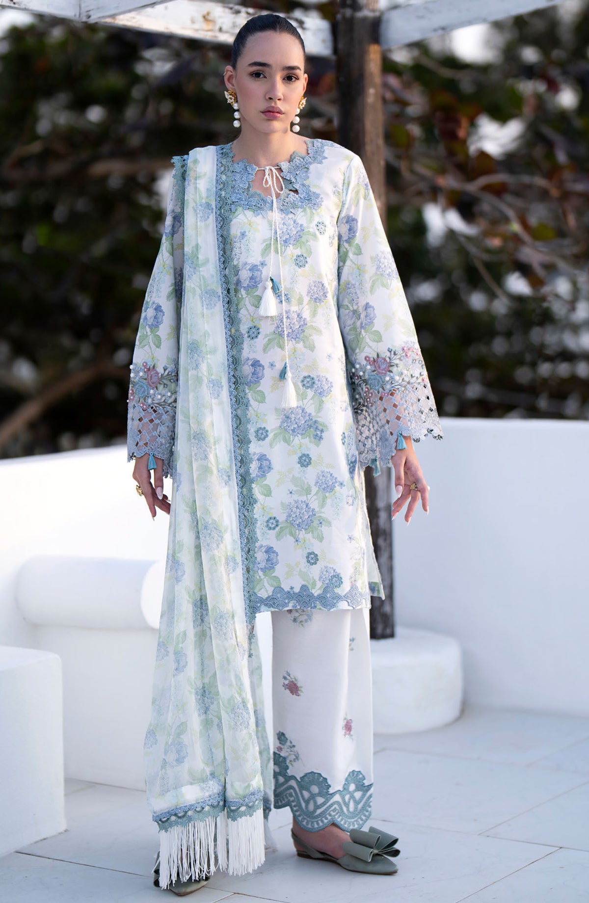 AJR Embroidered Lawn Unstitched 3 Piece Suit - AJR-PK-09 Isle - AJR25PK - White - Summer Collection