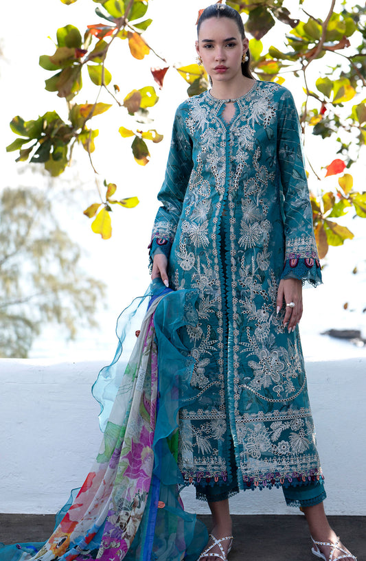 AJR Embroidered Lawn Unstitched 3 Piece Suit - AJR-PK-10 Glory - AJR25PK - Blue - Summer Collection
