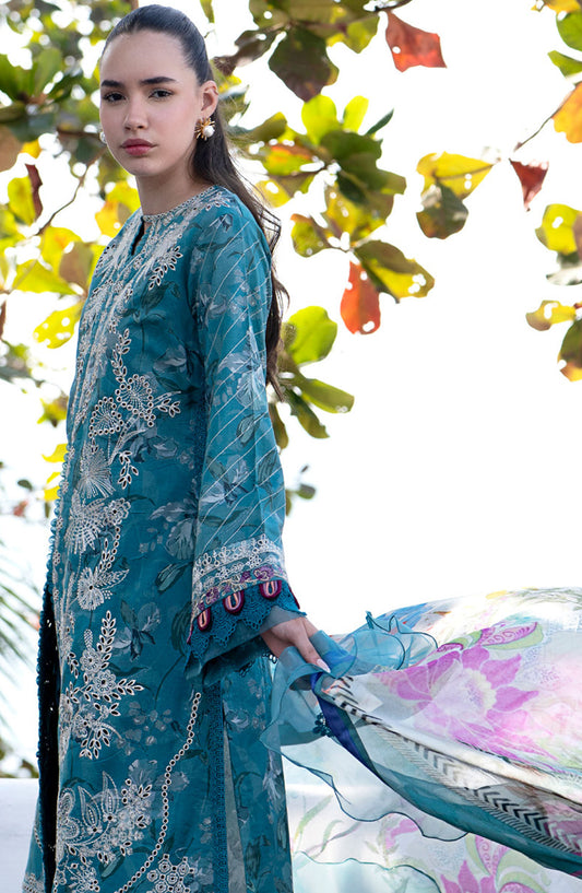 AJR Embroidered Lawn Unstitched 3 Piece Suit - AJR-PK-10 Glory - AJR25PK - Blue - Summer Collection