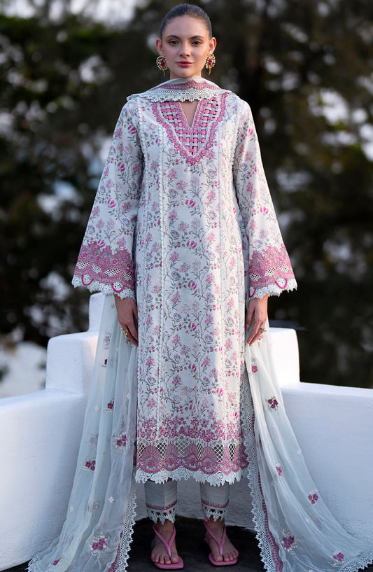 AJR Embroidered Lawn Unstitched 3 Piece Suit - AJR-PK-11 Blush - AJR25PK - White - Summer Collection