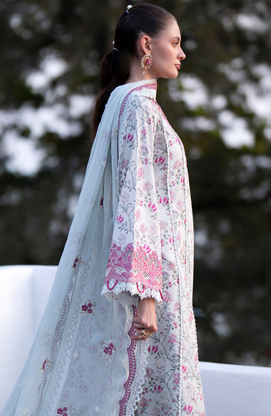 AJR Embroidered Lawn Unstitched 3 Piece Suit - AJR-PK-11 Blush - AJR25PK - White - Summer Collection