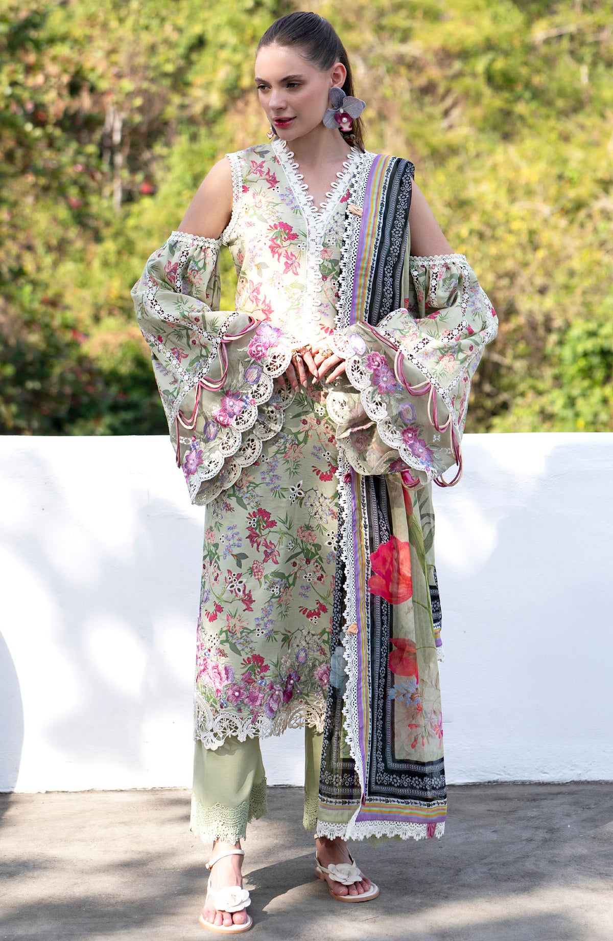 AJR Embroidered Lawn Unstitched 3 Piece Suit - AJR-PK-12 Pink Petal - AJR25PK - Green - Summer Collection