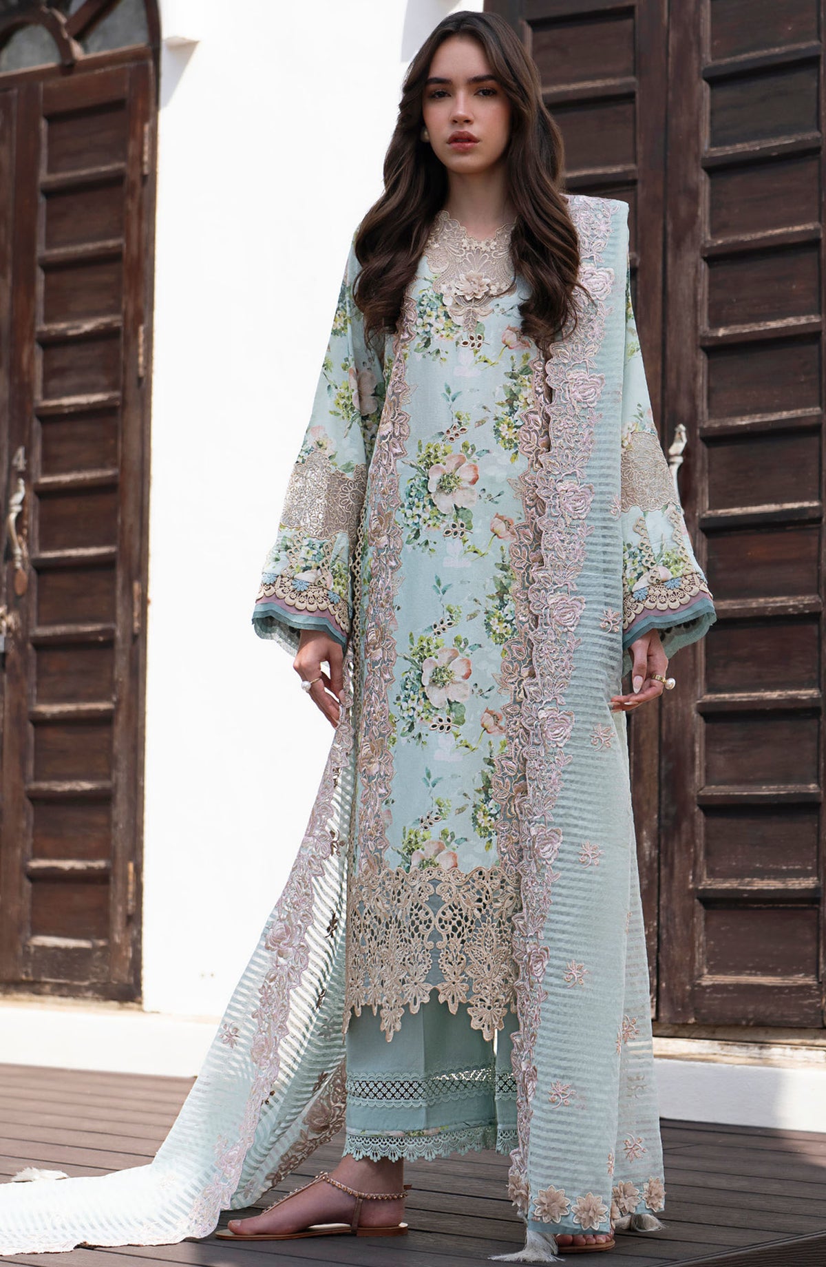 AJR Embroidered Lawn Unstitched 3 Piece Suit - AJR-PK-13 Myrtle - AJR25PK - Blue - Summer Collection