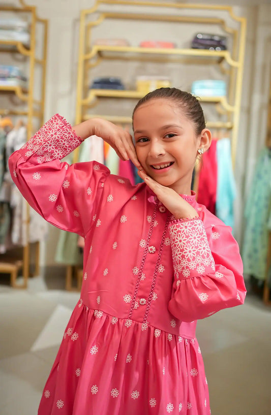 Mini French Pink Lace Long Dress By Amna Khadija - AK ARB Maxi Kids