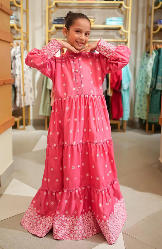 Mini French Pink Lace Long Dress By Amna Khadija - AK ARB Maxi Kids