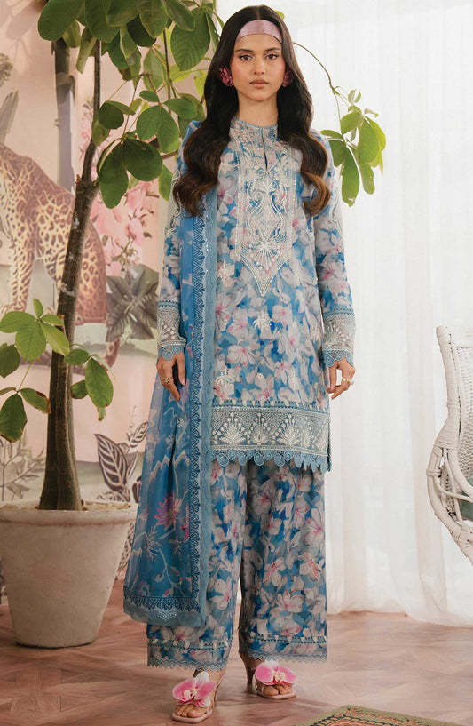 Armelia by Ayzel Embroidered Lawn Unstitched 3 Piece - AL-25-V1-04 Scilla - AY25A - Blue - Summer Collection