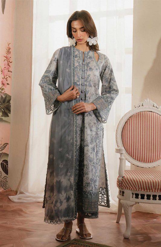 Armelia by Ayzel Embroidered Lawn Unstitched 3 Piece - AL-25-V1-08 Selviana - AY25A - Grey - Summer Collection
