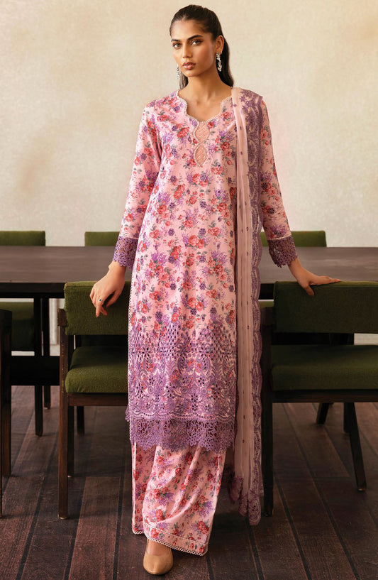 Daybreak by Afrozeh Embroidered Lawn Unstitched 3 Piece Suit - AL-25-V11-09 Dusk Laced - Pink - Summer Collection