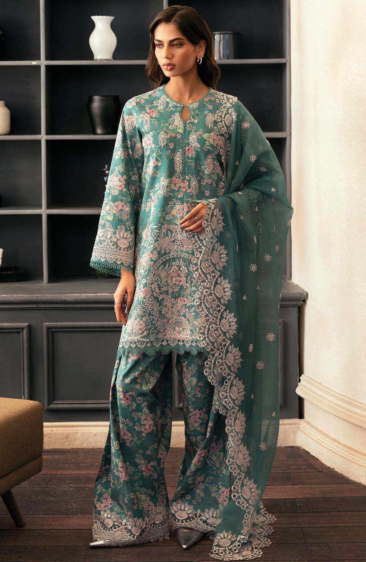Daybreak by Afrozeh Embroidered Lawn Unstitched 3 Piece Suit - AL-25-V11-10 Breeze Bathed - Green - Summer Collection