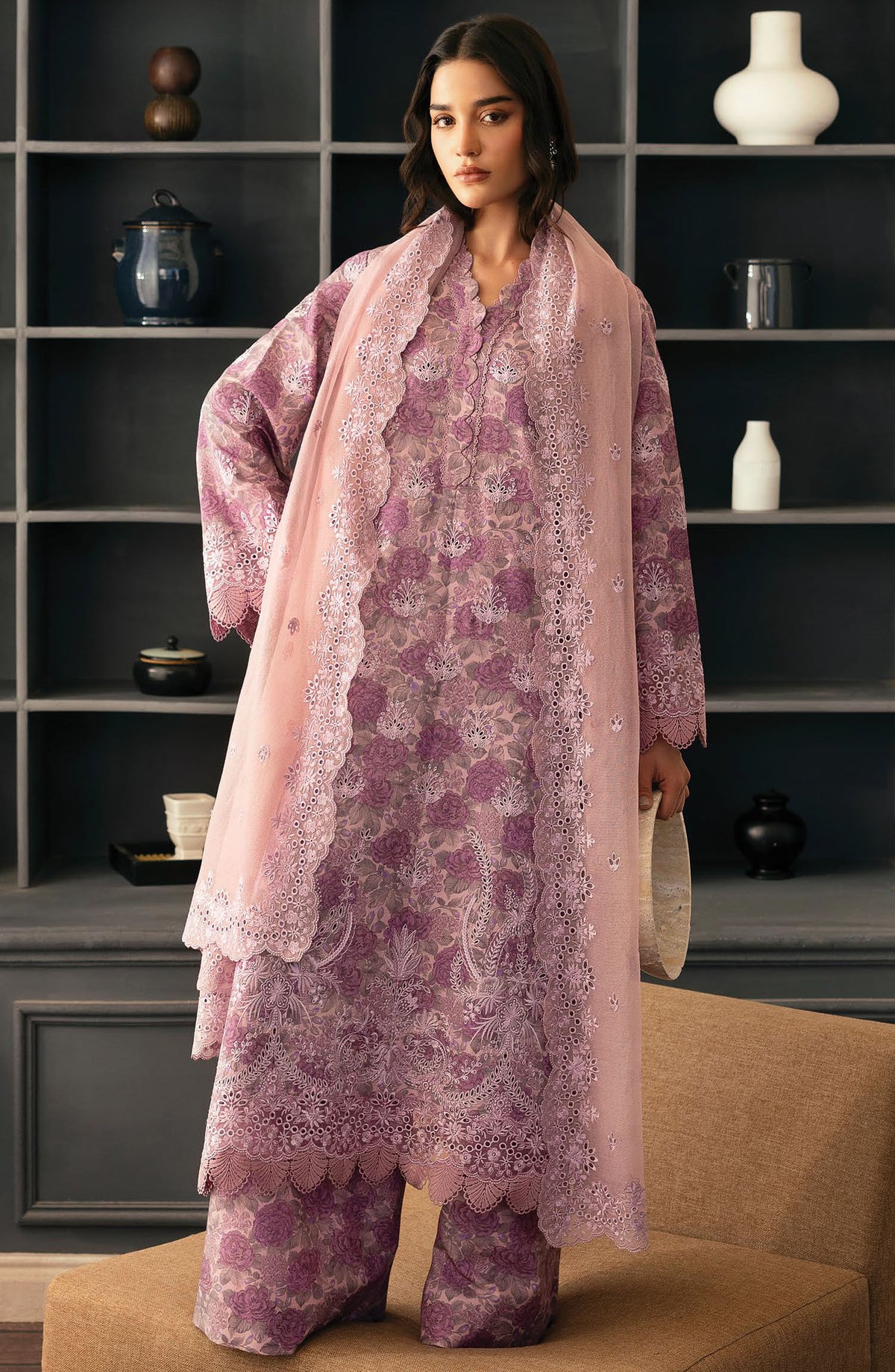 Daybreak by Afrozeh Embroidered Lawn Unstitched 3 Piece Suit - AL-25-V11-11 Rain Warmed - Purple - Summer Collection