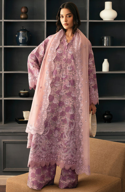 Daybreak by Afrozeh Embroidered Lawn Unstitched 3 Piece Suit - AL-25-V11-11 Rain Warmed - Purple - Summer Collection