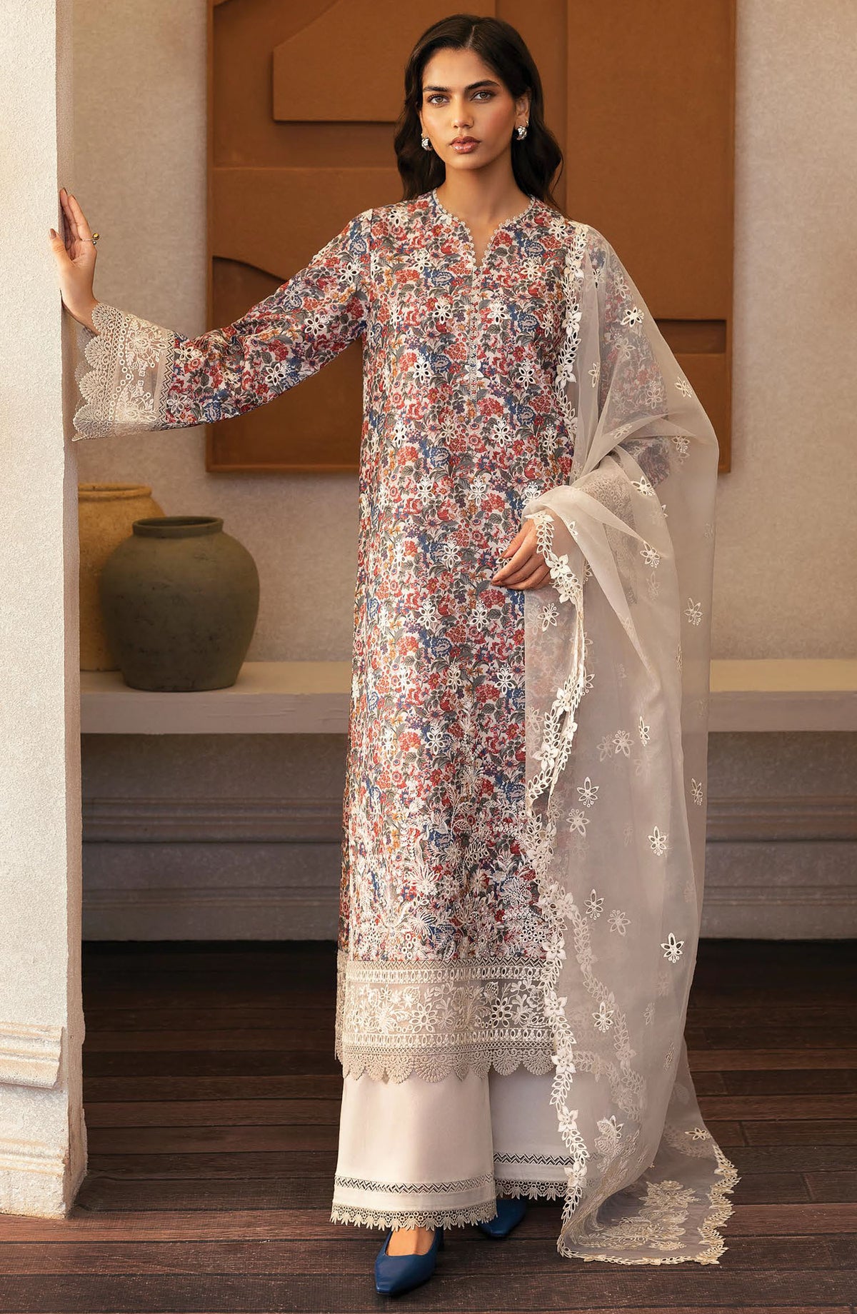 Daybreak by Afrozeh Embroidered Lawn Unstitched 3 Piece Suit - AL-25-V11-12 Sun Spun - White - Summer Collection