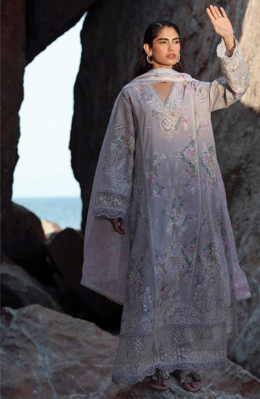 Afrozeh Embroidered Lawn Unstitched 3 Piece Suit - AL-25-V3-01 Keshi - AF25STL - White - Summer Collection