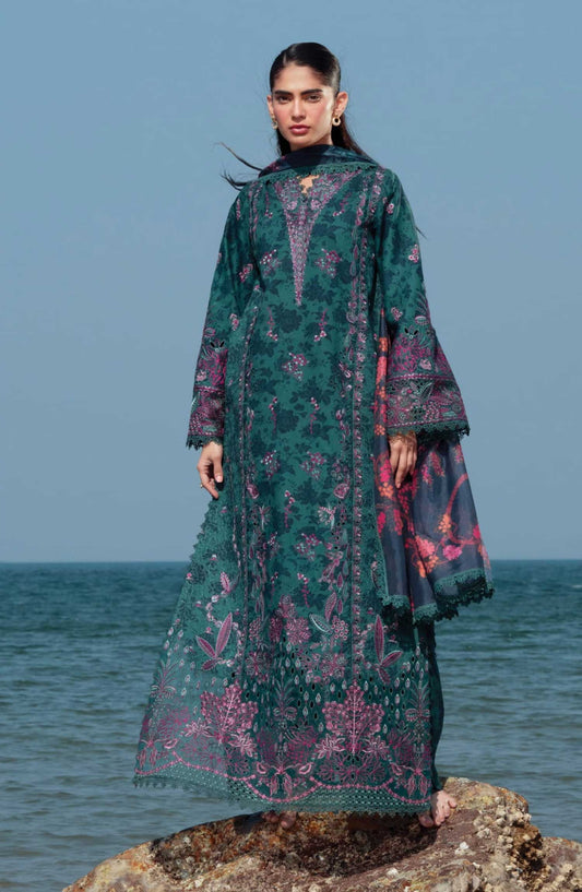 Afrozeh Embroidered Lawn Unstitched 3 Piece Suit - AL-25-V3-04 Emerald - - Green - Summer Collection