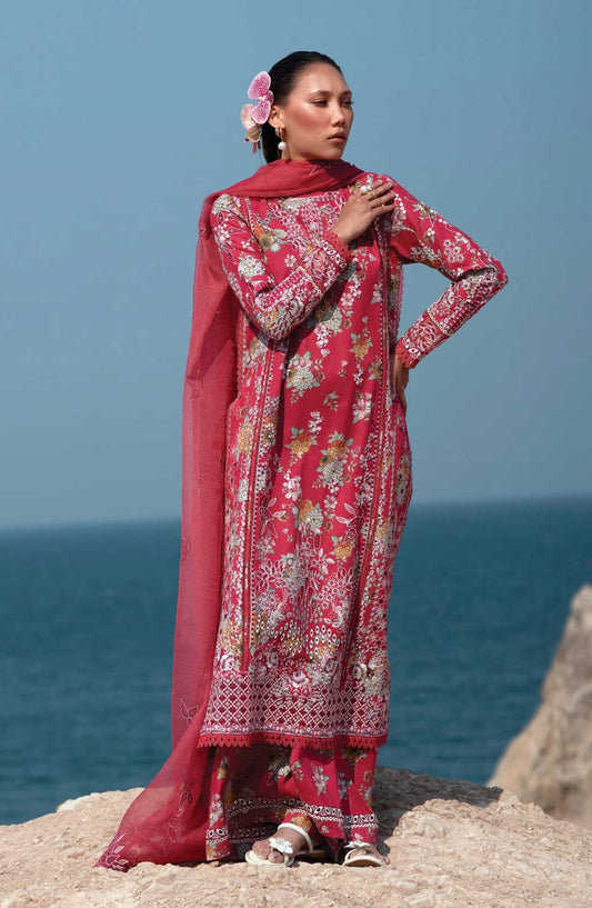 Afrozeh Embroidered Lawn Unstitched 3 Piece Suit - AL-25-V3-05 Pink Ruby - Pink - Summer Collection