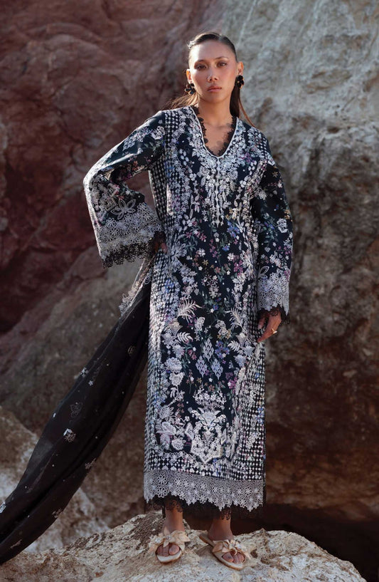 Afrozeh Embroidered Lawn Unstitched 3 Piece Suit - AL-25-V3-06 Saffron Jasper - Black - Summer Collection