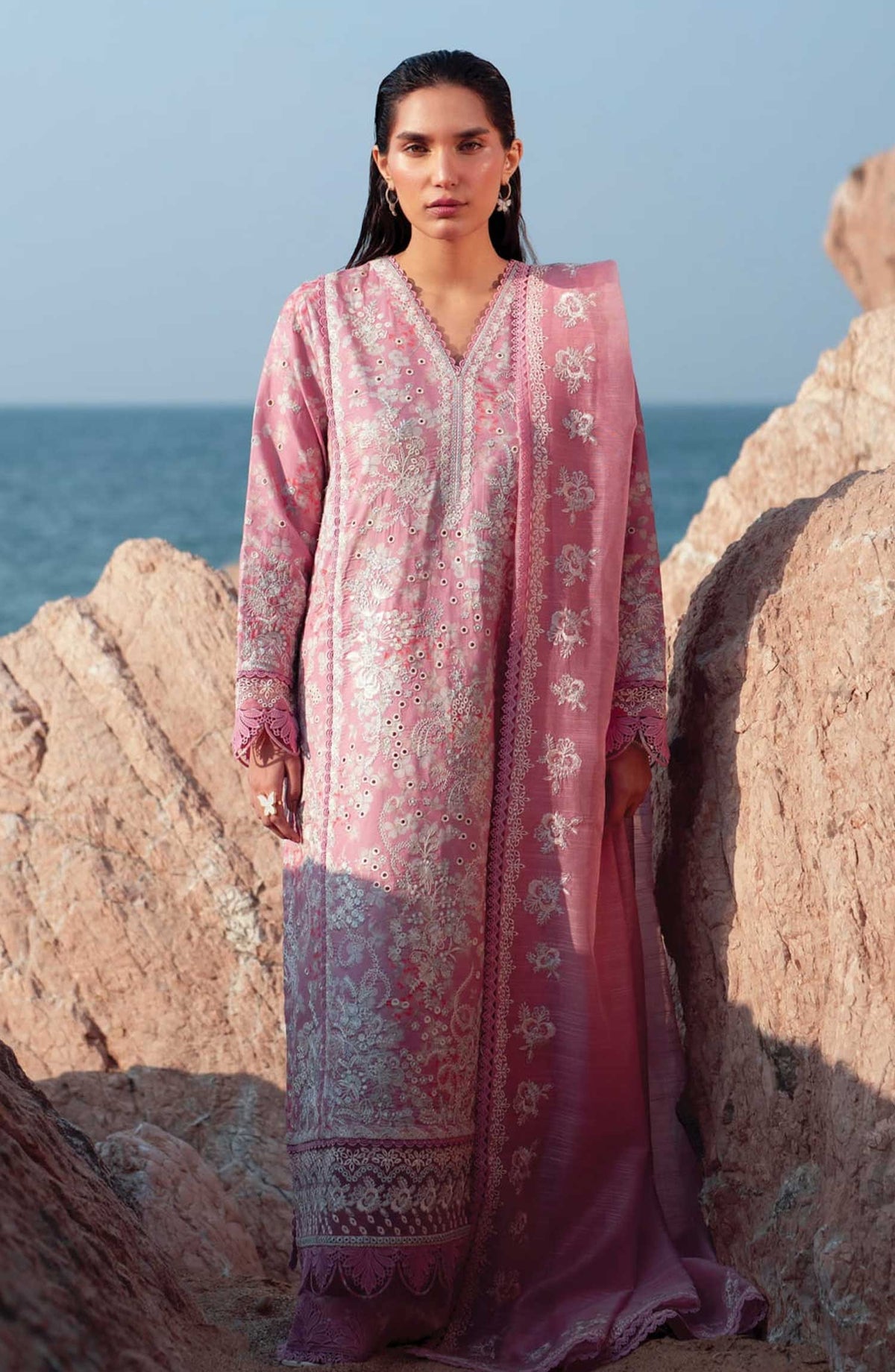 Afrozeh Embroidered Lawn Unstitched 3 Piece Suit - AL-25-V3-10 Pearls - Pink - Summer Collection